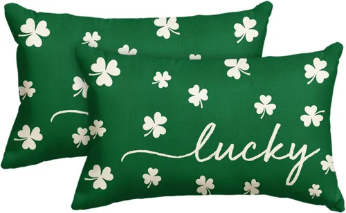 Vista 13 de AVOIN colorlife Funda de almohada de trébol de la suerte del día de San Patricio, 18 x 18 pulgadas, funda de cojín verde trébol para decoración