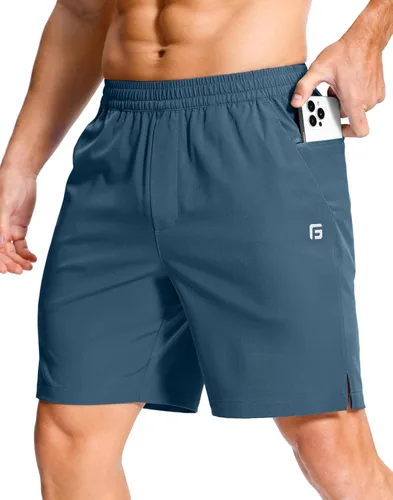Vista 16 de GGJ Pantalones cortos deportivos ligeros para hombre con 2 bolsillos con cremallera de 7/5/9 pulgadas, pantalones cortos de tenis de secado rápido