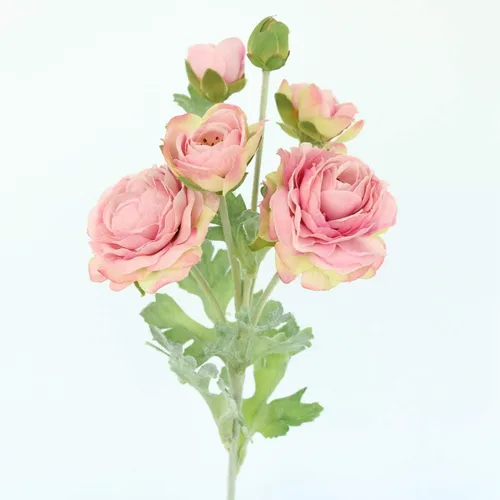 Vista 3 de Htmeing 3 piezas de flores artificiales de ranúnculo flocado, tallos en aerosol para bricolaje, flores de boda, ramos de novia de seda, centros