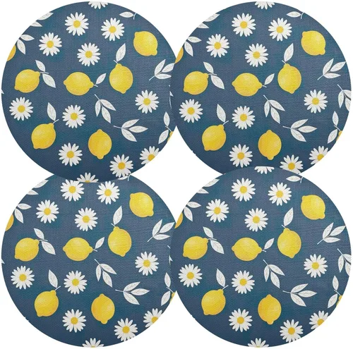 Vista 2 de Yellow Lemons Round Place Mats, Non Slip Round Washable Placemats for Kitchen Table one sizex1