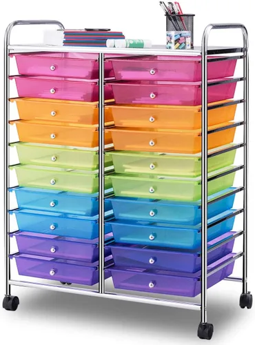 Vista 28 de Giantex Carrito con ruedas de 12 cajones, carrito de almacenamiento móvil con cajones, carrito organizador de aula para suministros escolares