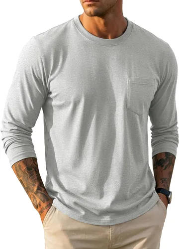 Vista 12 de MAGCOMSEN Camisa de manga larga para hombre con bolsillo, de algodón, cuello redondo, casual, ligera