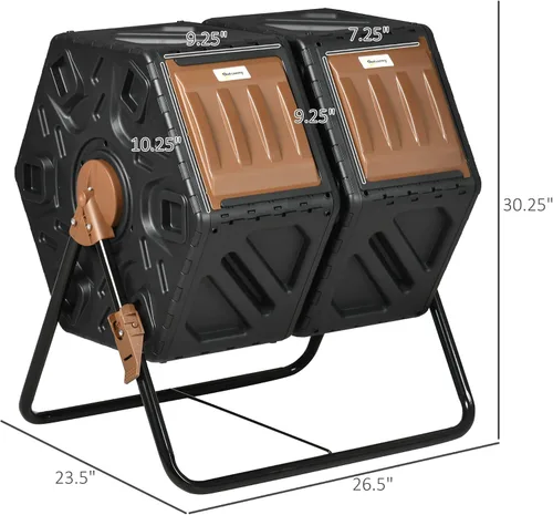 Vista 3 de Contenedor de compostaje para exteriores, 43 galones de doble cámara con puertas correderas, vaso de compostaje grande, contenedor de abono