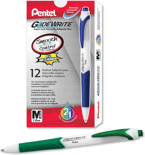 Vista 16 de Bolígrafo Pentel GlideWrite con tinta TechniFlo, (1.0mm) línea media, tinta burdeos, caja de 12 (BX910-BG)