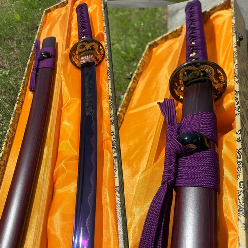 Vista 4 de Espada samurái japonesa auténtica hecha a mano de acero de alto carbono 1095 de acero de alto carbono, espada samurái japonesa de espiga completa
