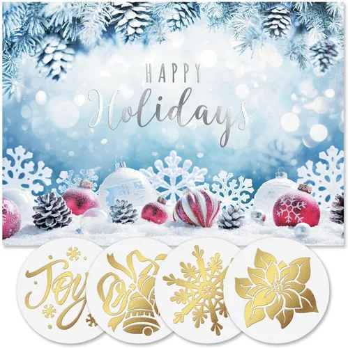 Vista 10 de Tarjetas de Navidad con imágenes coloridas azules de Colorful Images con sellos de sobres a juego, juego de 24 tarjetas, 5 x 7 plegadas, paquete