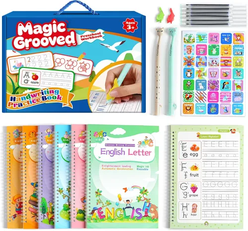 Vista 9 de Magic Ink Copybooks for Kids Reusable Handwriting Workbooks for Preschools Grooves Template Design and Handwriting Aid Practice for Kids The Print