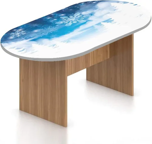 Vista 21 de Mantel ovalado ajustable de madera de poliéster elástico, tablones de pared de madera dura de teca estilo cabaña, mantel ajustable con estampado