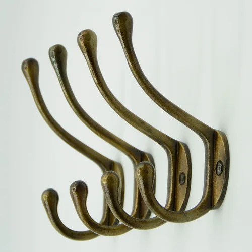 Vista 9 de Ganchos de pared vintage de hierro fundido (acabado de latón antiguo, juego de 4) – Ganchos rústicos para abrigos de granja Abrigos, bolsos