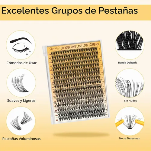Vista 2 de Kit de racimos de pestañas QUEWEL, 320 piezas, extensiones de pestañas en racimo de 30D, racimos de pestañas de 9-16mm, kit de pestañas dispersas