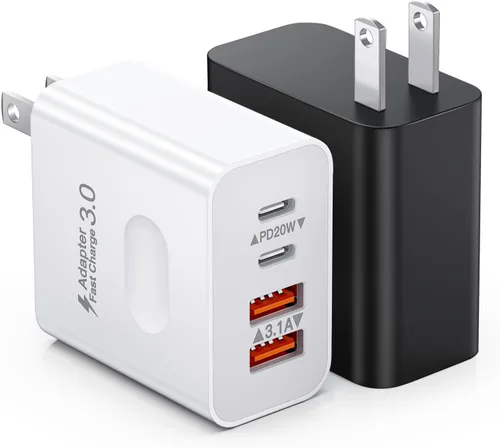 Vista 10 de [Paquete de 2] Bloque de cargador USB C, cargador de pared USBC de 40 W, 4 puertos, carga rápida, adaptador de corriente USB-C dual + enchufe