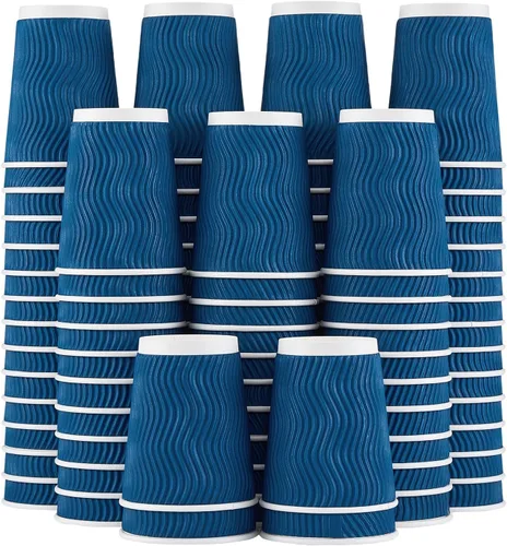 Vista 13 de Lamosi Vasos de café de 10 onzas – Paquete de 120, Vasos de Papel Corrugado Aislante Desechables de 10oz, Vasos de Pared Ondulada Kraft para Bebidas