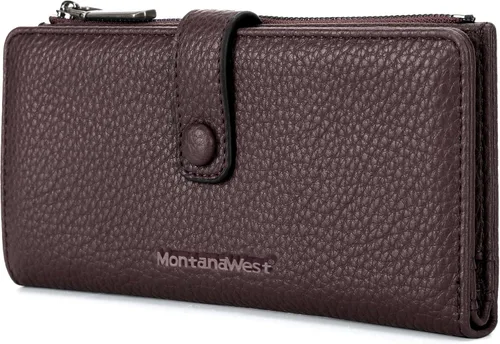 Vista 22 de Montana West Billetera pequeña para mujer, de piel auténtica, triple pliegue, tarjetero Rfid con cremallera y bolsillo para monedas, Un negro, Casual