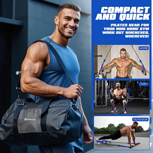 Vista 2 de Ayombo Pilates Equipment, Heavy Duty Pilates Bar Kit with Resistance Bands, Portable Gym Adjustable Exercise Bands, Home Squat Training, Arm, Abs