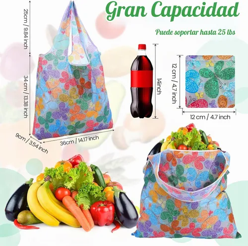 Vista 3 de Geyee 40 bolsas de compras reutilizables para comestibles, plegable, a granel, para cocina, impermeable, resistente, asa para regalo, bolsa de fiesta