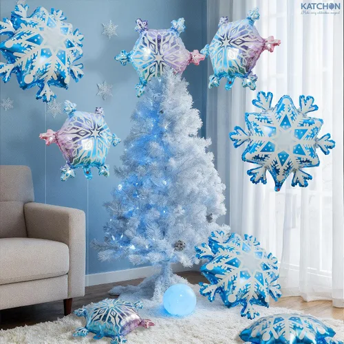 Vista 3 de KatchOn, Globos grandes de copo de nieve – 29 pulgadas, paquete de 8 Globos de invierno para decoraciones de Navidad Decoraciones de copo