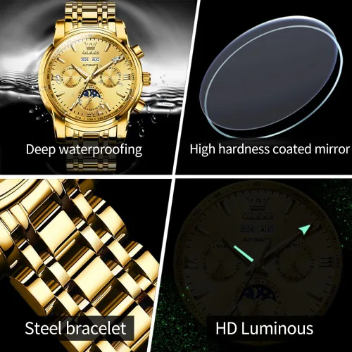 Vista 10 de OLEVS Relojes automáticos para hombre, esqueleto mecánico, de lujo, a la moda, reloj de pulsera luminoso impermeable