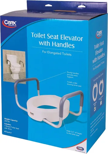 Vista 9 de Carex Asiento de inodoro elevado de 3.5 pulgadas con brazos, elevador de asiento de inodoro alargado, capacidad de hasta 250 libras, asiento