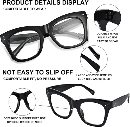 Vista 4 de FONHCOO Oversized Progressive Reading Glasses for Women Men Large Square Blue Light Blocking Computer Readers