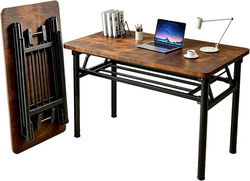 Vista 9 de Escritorio plegable para espacios pequeños, escritorio plegable para computadora de 31.5 pulgadas, no requiere montaje, mesa de estudio portátil que