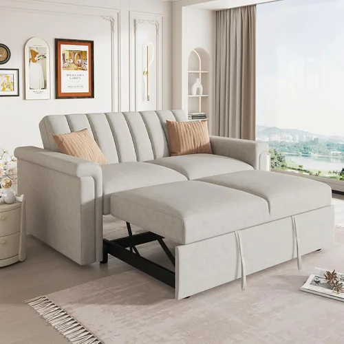 Vista 19 de Elegante sofá cama convertible de 54.7 pulgadas, sofá modular con cama extraíble con dos puertos USB y 4 almohadas, sofá biplaza para espacio