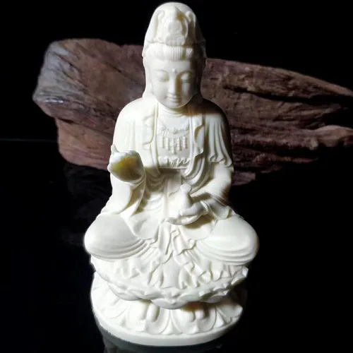 Vista 8 de Kingzhuo Estatua de la diosa china, hermosa estatua de Kuan Yin en loto, 5.1 pulgadas de alto (material de poliresina)
