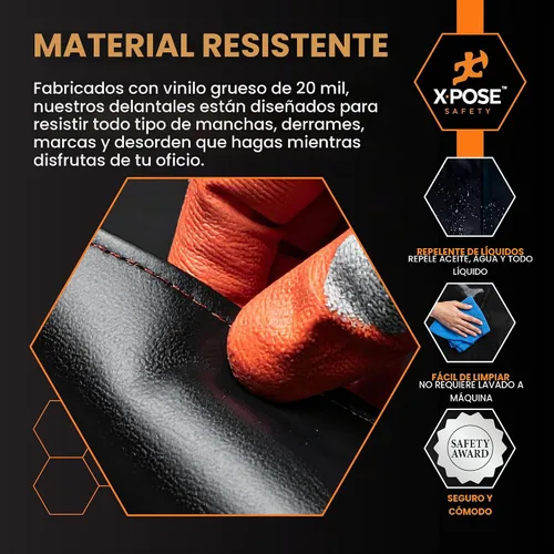 Vista 4 de Xpose Safety Heavy Duty Vinyl Waterproof Aprons, White - For Home, Industrial and Commercial Use - Chemical Resistant Negro
