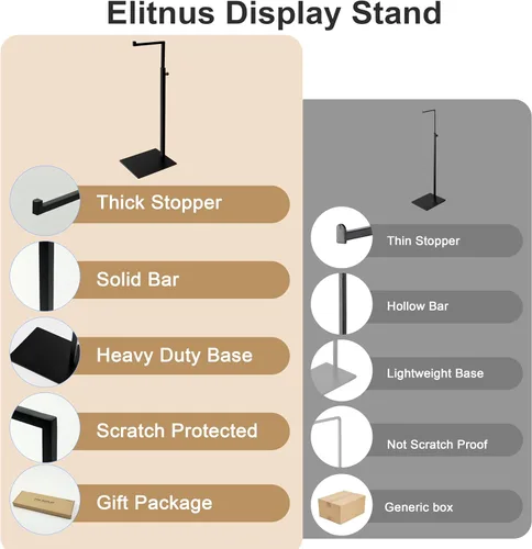 Vista 5 de Soporte de exhibición de bolso negro – Juego de 2 soportes de exhibición de monedero de altura ajustable para encimera al por menor, soporte