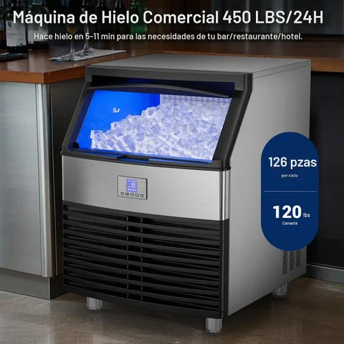 Vista 5 de Commercial Ice Maker Machine, 450lbs/24H ice Machine, 120Lbs Storage Balck Stainless Silver