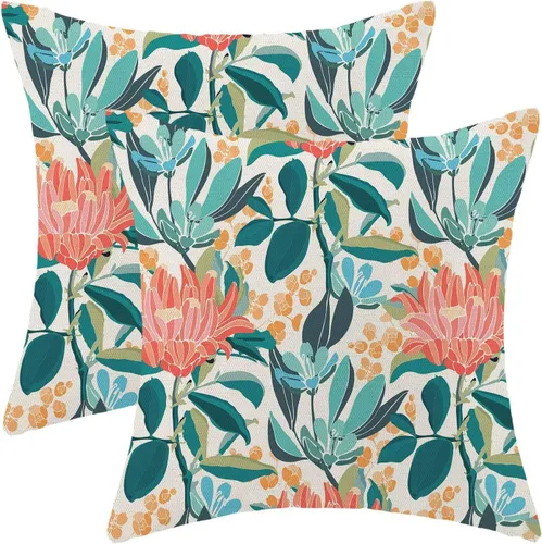 Vista 30 de AEIOAE Fundas de Almohada Costeras de 16 x 16 Pulgadas Juego de 2, Fundas Decorativas de Lino con Estampado de Peces Azules de Playa Oceánica