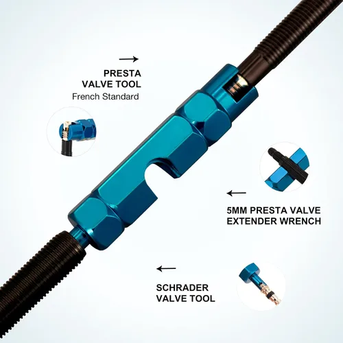 Vista 5 de Kit de herramientas de extracción de vástago de válvula de neumático, incluye herramienta de extracción de núcleo de válvula Presta mejorada