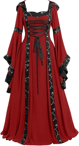 Vista 2 de Vestido medieval para mujer, disfraces renacentistas vintage, vestidos de pirata, campesina, longitud hasta el suelo, vestidos largos de Halloween