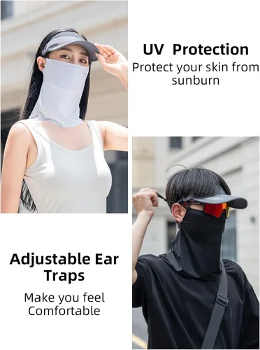 Vista 3 de ROCKBROS Polaina refrescante para el cuello, bufanda, cubre la cara con bucles para las orejas, transpirable, protección solar UV, pasamontañas