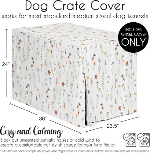 Vista 5 de Sweet Jojo Designs Funda para Jaula de Perro Mediano de 36 Pulgadas (Floral Bohemio) para Jaulas de Mascotas para Niñas, Fundas para Perreras Óxido