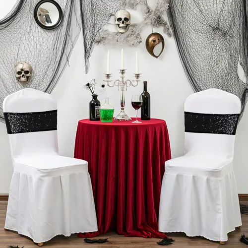 Vista 6 de Poise3EHome Bandas de silla de lentejuelas negras, bandas para sillas plegables para decoraciones de boda, ceremonia, banquete, 10