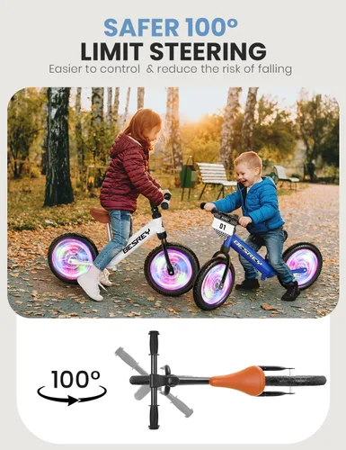 Vista 7 de besrey Bicicleta de equilibrio para niños de 2 años: marco totalmente metálico y ruedas autoiluminadas de 12 pulgadas, bicicleta para niños