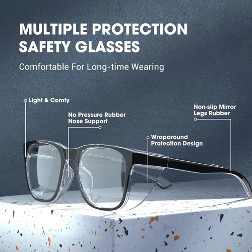 Vista 4 de TOREGE Gafas de seguridad para hombres, transparentes, antivaho y luz azul, resistentes a los arañazos, para mujeres, enfermeras
