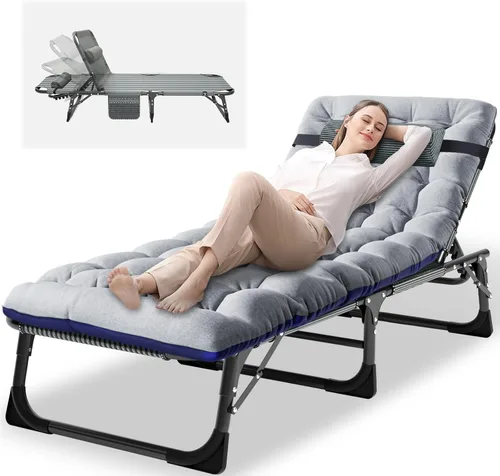 Vista 16 de NAIZEA Sillón plegable, cuna plegable 3 en 1 con colchón, silla reclinable de 4 posiciones para patio, reclinable ajustable para exteriores