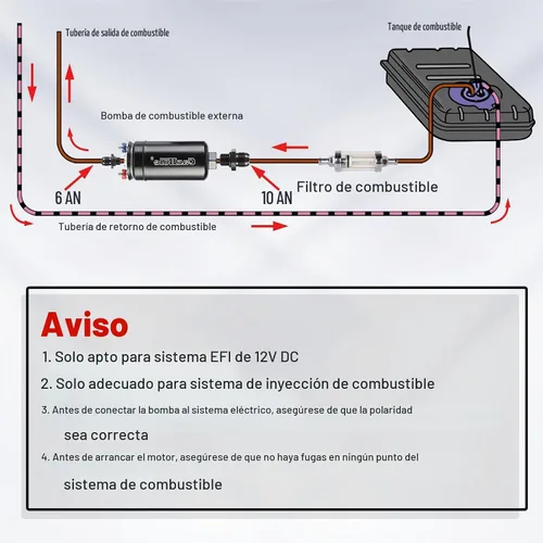 Vista 4 de CarBole Bomba de combustible universal eléctrica externa en línea, 12V 300LPH de alto flujo, con abrazadera de montaje