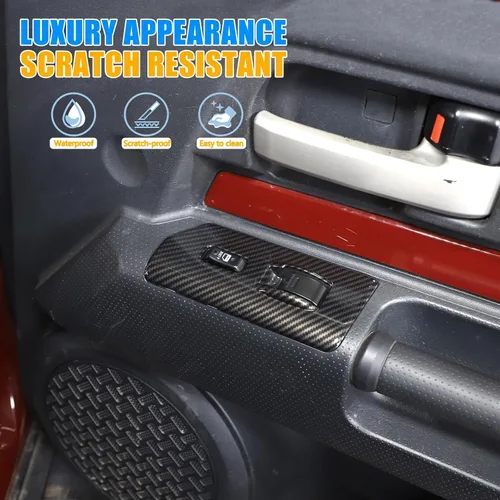 Vista 3 de Marco decorativo para ventana de automóvil con botón de elevación para Toyot@ FJ Cruiser 2007-2021, accesorios de interruptor de elevación