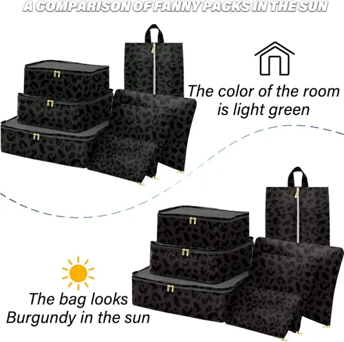 Vista 2 de Juego de 7 cubos de equipaje organizadores de viaje para maleta, accesorios de viaje con bolsa de zapatos para mujeres y niñas, estético lindo