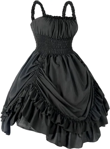 Vista 4 de ZZEQYG Vestido steampunk con volantes y cordón para mujer, vestidos renacentistas victorianos