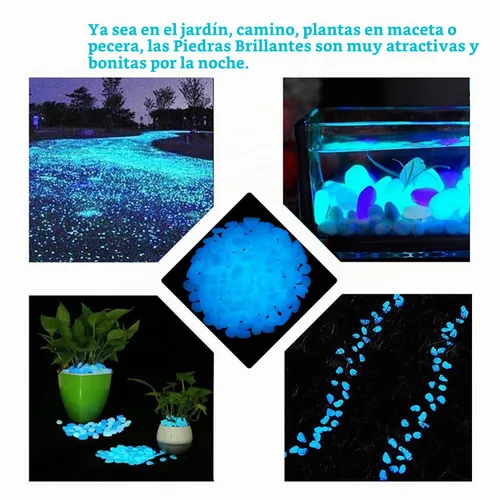 Vista 7 de Piedras brillantes, 150 piezas de guijarros que brillan en la oscuridad, para pasarelas, ventanas, patios, entradas, decoración al aire libre, Azul