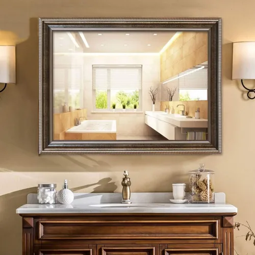 Vista 2 de Espejo de pared con marco plateado retro (15.7 x 23.6 pulgadas), espejo rectangular de baño para colgar en vertical u horizontal, para entradas