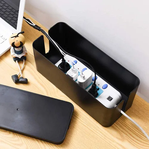 Vista 5 de Organizador de caja de gestión de cables, paquete de 2 correctores de alambre para cubrir ocultar protector de sobretensiones y regleta