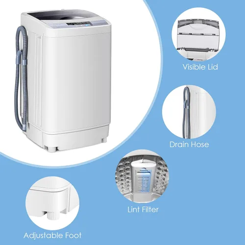 Vista 7 de Giantex Lavadora portátil compacta de 12 libras de capacidad totalmente automática con bomba de drenaje, 10 programas, 8 niveles de agua, 1.34 pies