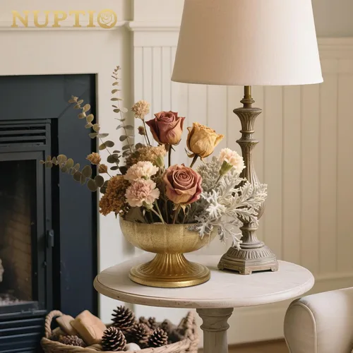 Vista 2 de NUPTIO Jarrones Dorados Desgastados para Centros de Mesa: Jarrones de Compota de Latón Rústicos para Flores - Decoración de Cuenco con Pedestal