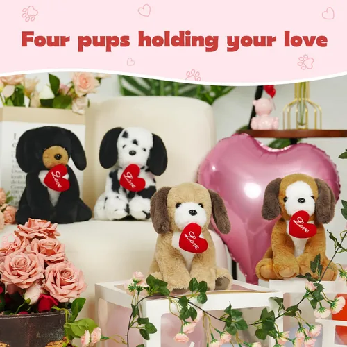 Vista 4 de Muiteiur 4 Piezas de Animales de Peluche de Perros, 8 Pulgadas Peluches de Perros a Granel con Corazón, Juguetes de Peluche Suaves de Cachorros