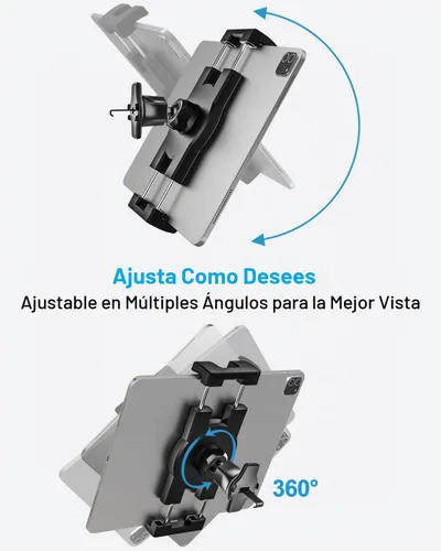 Vista 5 de Soporte para tableta de ventilación de automóvil, clip de ventilación de aire para automóvil con abrazadera de gancho de metal ajustable, compatible