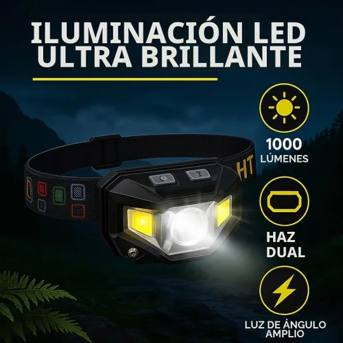 Vista 4 de Linterna frontal – 1200 lúmenes ultra brillante LED recargable con luz blanca y roja – Faros delanteros impermeables con sensor de movimiento